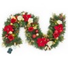 Pre-Lit 6ft Artificial Pine Garland for Christmas with Lights & Balls, Real Touch Christmas Decor for Holiday, Stair, Fireplace, Table, Red - 2 of 4