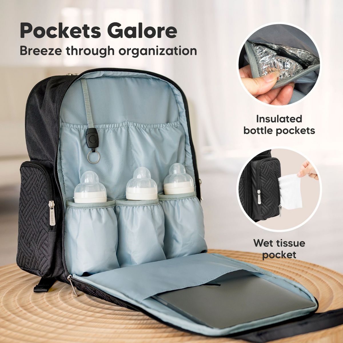 KeaBabies Bree Diaper Bag Backpack, Large Waterproof Diaper Bags with Changing Pad, Girl, Boy, Kids Travel Essentials (Charcoal) - thumbnail 2