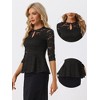 Allegra K Women's Floral Lace Keyhole Front Sheer 3/4 Sleeve Peplum Blouses - 2 of 4