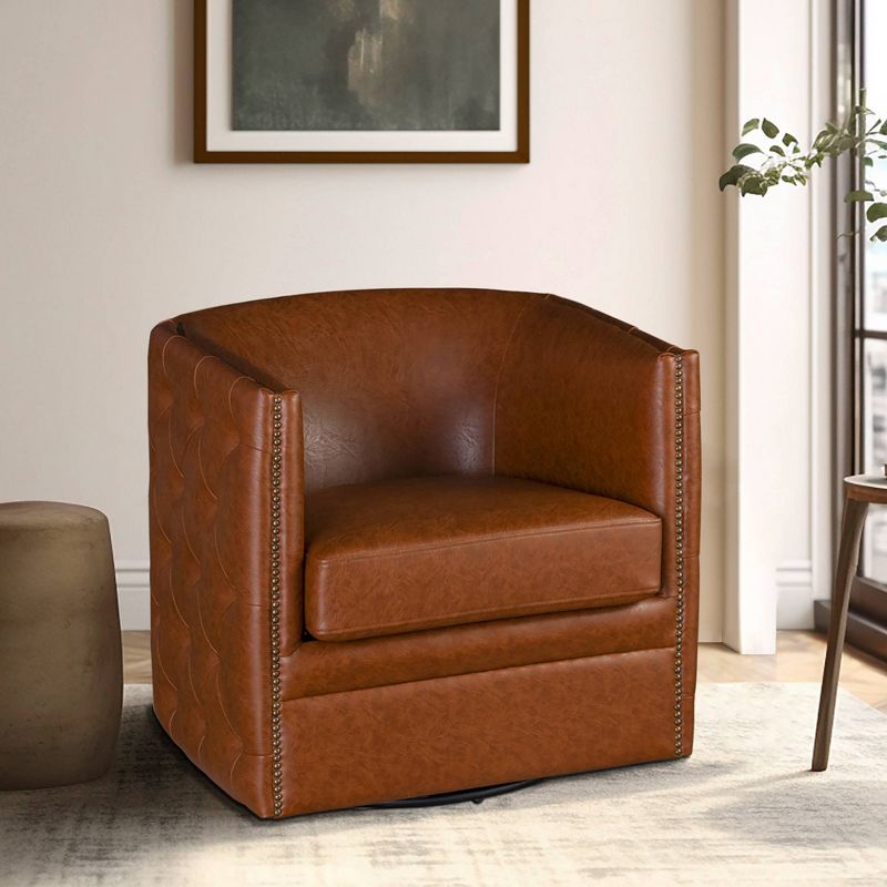 Milton Tufted Barrel Swivel Chair Brown - Madison Park, 2 of 14