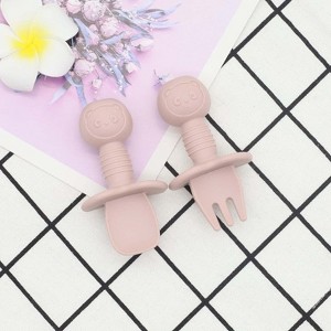 MyKids-USA Baby Bear Pattern Complementary Food Training Lovely Silicone Spoon Fork Sets - 1 of 1