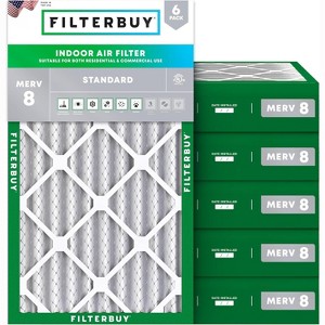 Filterbuy 8x20x4 Air Filter (6-Pack), Pleated MERV 8 Dust Defense Replacement HVAC AC Furnace Filters (Actual Size: 8.00 x 20.00 x 3.63) - 1 of 4