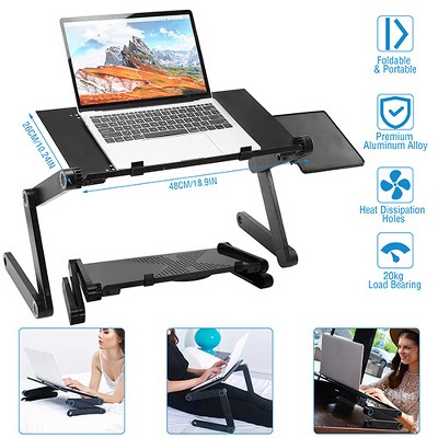 Black Adjustable Aluminum Foldable Laptop Table with Mouse Board