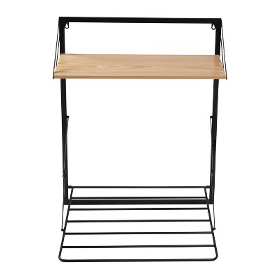 Black and Maple Wall-Mounted Folding Drying Rack with Shelf