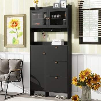 72.4 Minimalist Freestanding Kitchen Storage Cabinet Organizer, Kitchen  Pantry with 4 Doors and Adjustable Shelves Gray-ModernLuxe