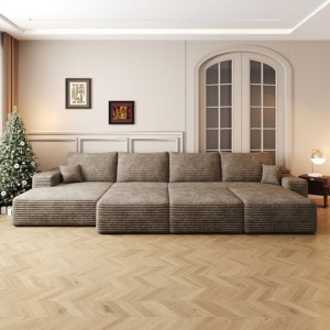 135"Large size modular cloud sofa 6 seats down sofa bed apartment living room sofa ,No Assembly Required,Camel(Plush Corduroy Fabric) - 1 of 4