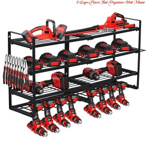 Heavy Duty Rack Metal Loads 400lbs Power Tool Organizers, 4 Layers Power Tool Organizer Wall Mount, Built in 8 Outlets & 4 Drill Storage - 1 of 4