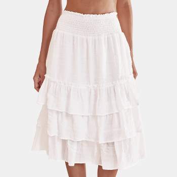 Women's White Smocked Waist Tiered Ruffle Midi Skirt - Cupshe