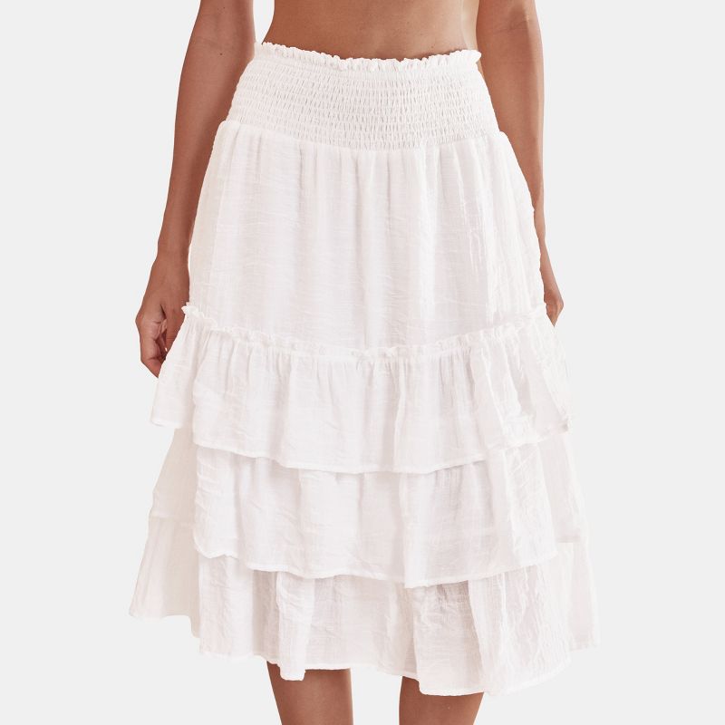 Women's White Smocked Waist Tiered Ruffle Midi Skirt - Cupshe, 1 of 5