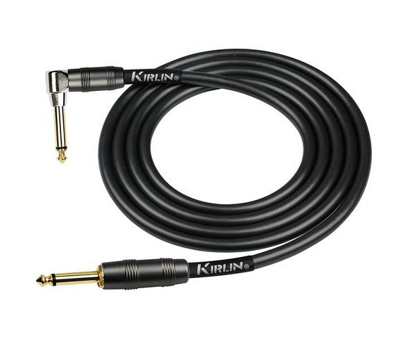 KIRLIN 22AWG Instrument Cable, Carbon Black, 1/4" Straight to Right Angle 10 ft.
