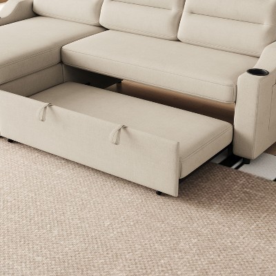 83.5" Convertible Sleeper Sofa with Storage Recliner & Cup Holder, Polyester Fabric (Space-Saving Design)