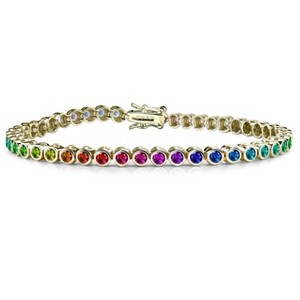 Guili 18K Gold Plated Bezel Set Bracelet with 3mm Clear Cubic Zirconia in Gold, Rose Gold, White, and Multicolored - Perfect for Modern Elegance - 1 of 4