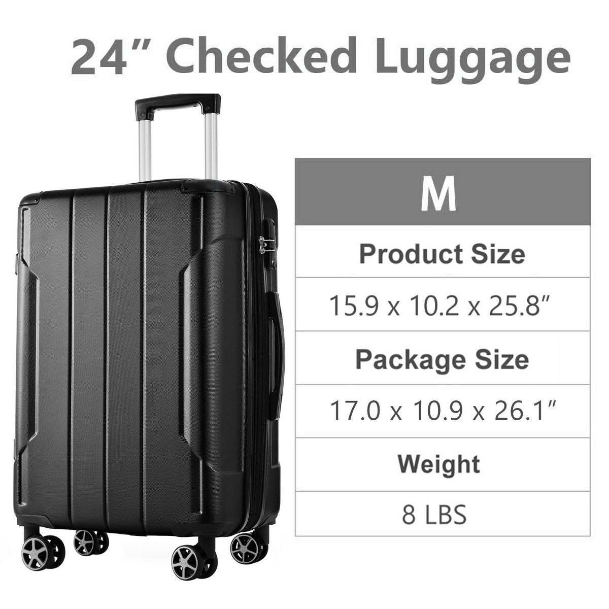 Polibi 24 Inch Luggage, Lightweight ABS Carry-On Suitcase with Double Spinner Wheels, TSA Lock - thumbnail 10