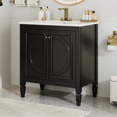 30" Bathroom Vanity With Sink, Bathroom Cabinet With 2 Doors, Bathroom Cabinets Modern With Functional Drawer And Adjustable Shelf-Cuddlewood