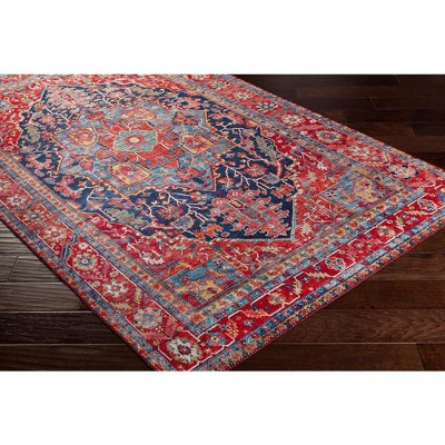 Linden Bright Red and Blue Hand-knotted Synthetic Fur Rug