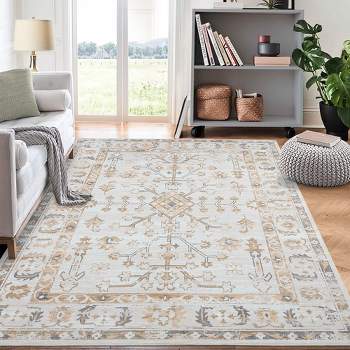 Boho Traditional Fuzzy Carpet for Living Room Bedroom Dining Room and Kitchen Office, 8' x 10' Beige