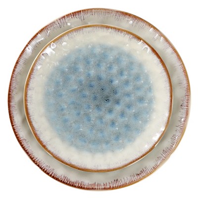 Leann 16 Piece Beige and Blue Ceramic Dinnerware Set