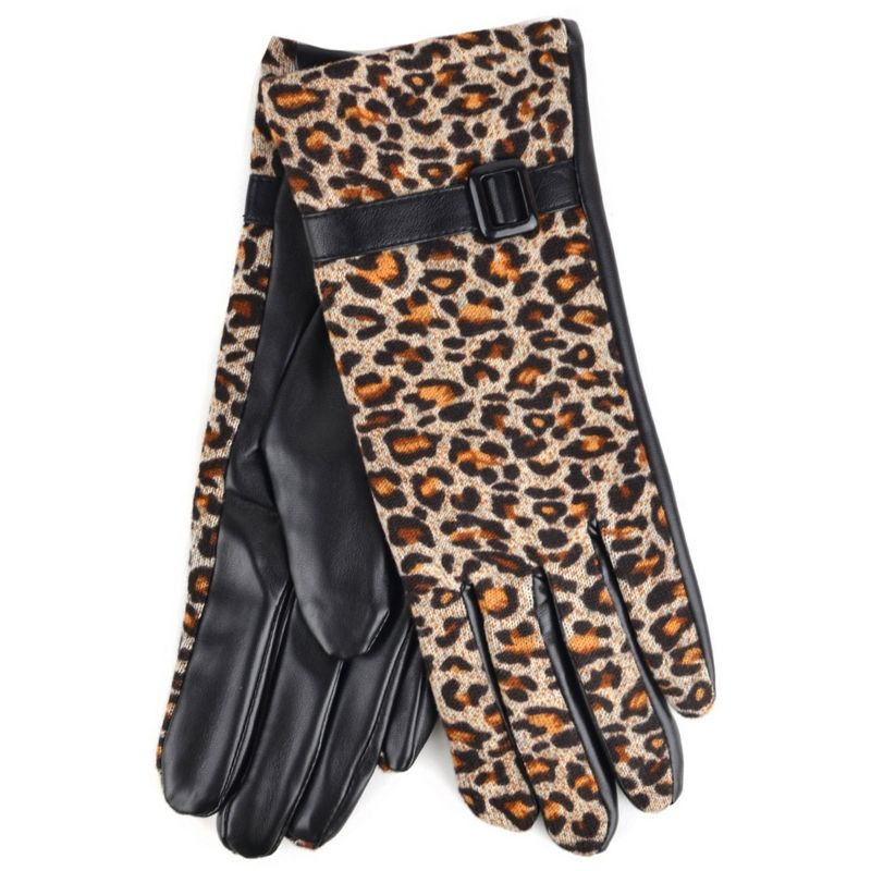 Women's Brown Leopard Print Gloves With Fleece Lining And Touch Screen, 1 of 6