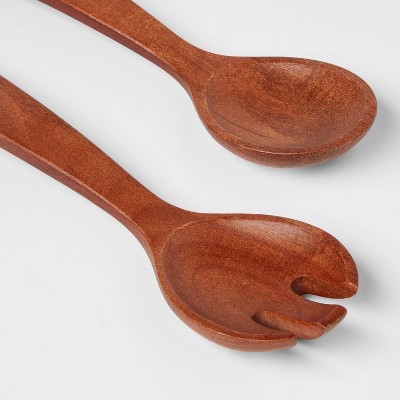 2pc Wood Signature Serving Utensils Set - Threshold&#8482;