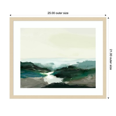 Serene Landscape Abstract Lithograph with Wood Frame, 25 x 21