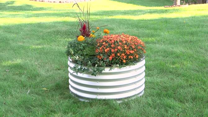 Sunnydaze Small, Circular Raised Garden Bed - Galvalume Steel Planter Box with Rubber Edge Trim - 17.25" H, 2 of 12, play video