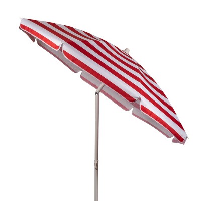 Red and White Striped 5.5 ft Beach Umbrella with Steel Pole