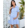 Maternity Dress Women's Casual Puff Short Sleeve Collar V Neck Button Down Tiered Pleated Mini Shirt Dress - 4 of 4
