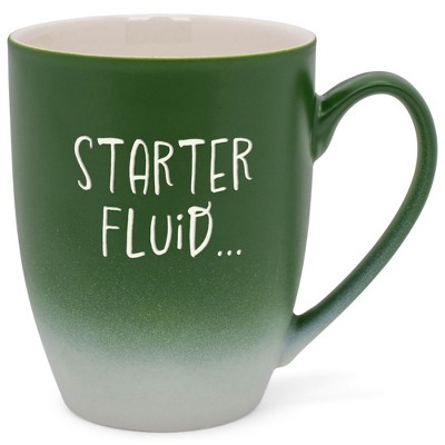 Elanze Designs Starter Fluid Two Toned Ombre Matte Green and White 12 ounce Ceramic Stoneware Coffee Cup Mug