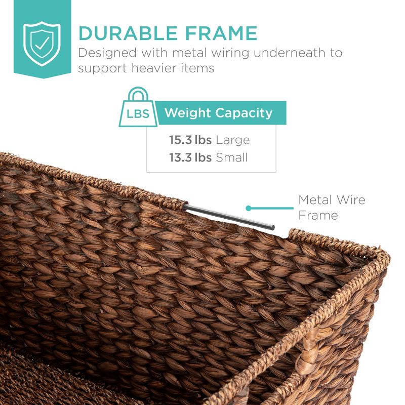 Best Choice Products Set of 2 XL Water Hyacinth Woven Tapered Storage Basket Chests w/ Attached Lid, Handle Hole, 5 of 8