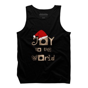 Men's Design By Humans Christmas Design - Joy to the World in Gold Design and Red By SimplyDesign Tank Top - 1 of 4