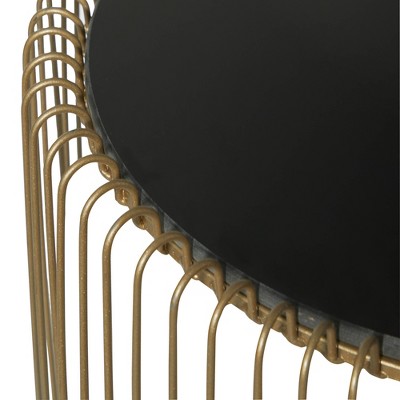 Elegant Gold Metal and Black Glass Round Accent Table Set