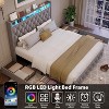Queen Bed Frame with 50.8" Tall Headboard and 4 Storage Drawers, Platform Velvet Upholstered Bed Frame with Charging Station, Led Lights, Beige - 4 of 4