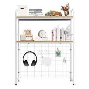 YIYIBYUS Bookcase 2-Tier Multipurpose Countertop Display Shelf Adjustable Wood Rack Organizer - White - 1 of 4