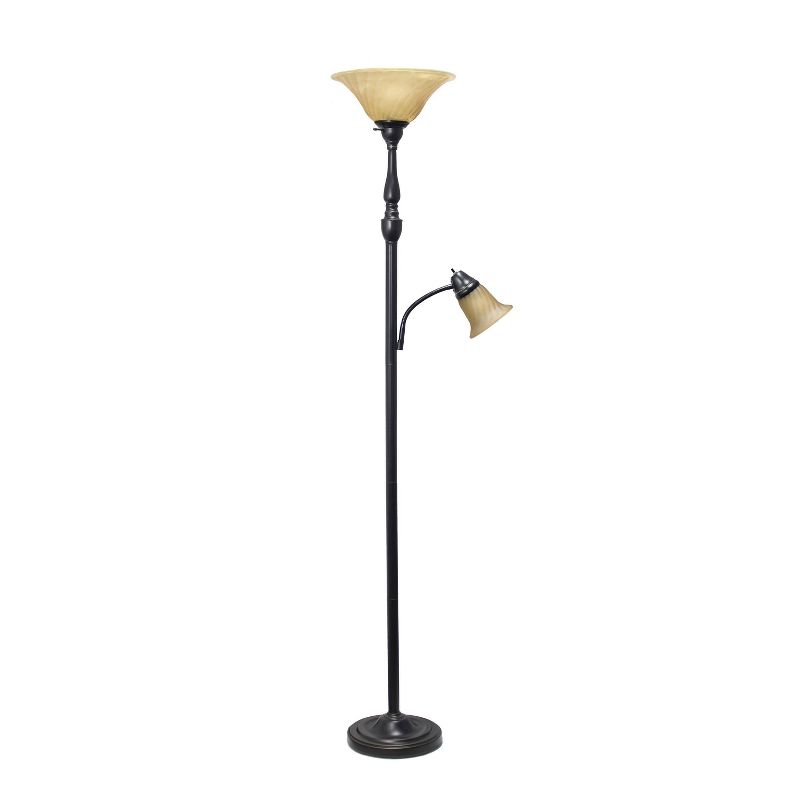 Torchiere Floor Lamp with Reading Light and Marble Glass Shade - Lalia Home, 1 of 10