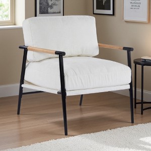 27.56" Modern Upholstered Accent Chair with Plush Cushion and Wooden Armrests - 1 of 4