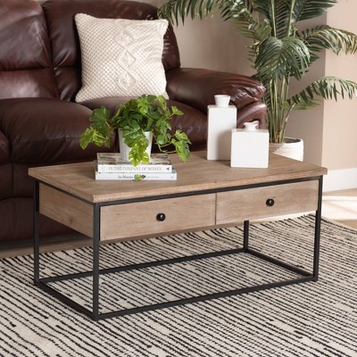 Roderick Fir Wood and Metal Rectangular Coffee Table with Storage