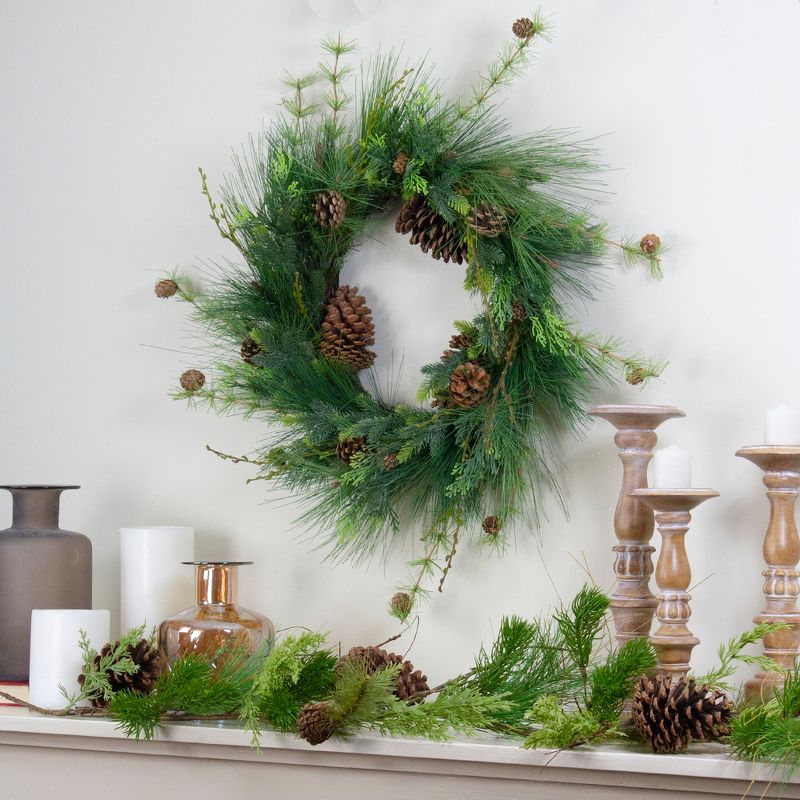 Northlight Real Touch™️ Long Pine Needle and Pinecone Artificial Christmas Wreath - 28" - Unlit, 3 of 8