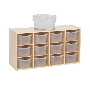 ECR4Kids Streamline 12 Cubby Tray Cabinet with 15 Scoop Front Storage Bins, 3x4, Natural - 1 of 4