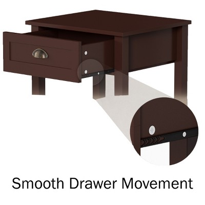 Umber Brown Shaker Style End Tables with Drawer and Shelf, Set of 2