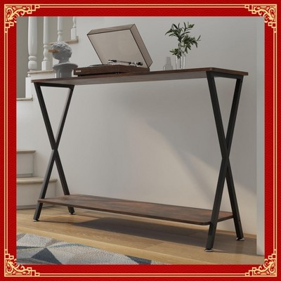 Garvee Narrow Console Table, 2-Tier Farmhouse Sofa Table with Shelves, 41.3 Inch Long Hallway Table, Behind Couch Table