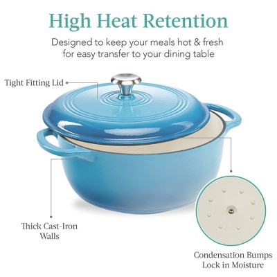 Blue Glossy Enamel Cast Iron 6 Quart Round Dutch Oven with Lid
