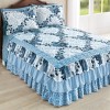 Collections Etc Navy Rose Floral Medallion Printed Tiered Ruffled Bedspread for Full Bed, 110" x 94" - 2 of 3