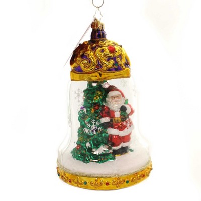 Christopher Radko 7.25" Clearly Bells Are Ringing Santa Tree Gold  -  Tree Ornaments