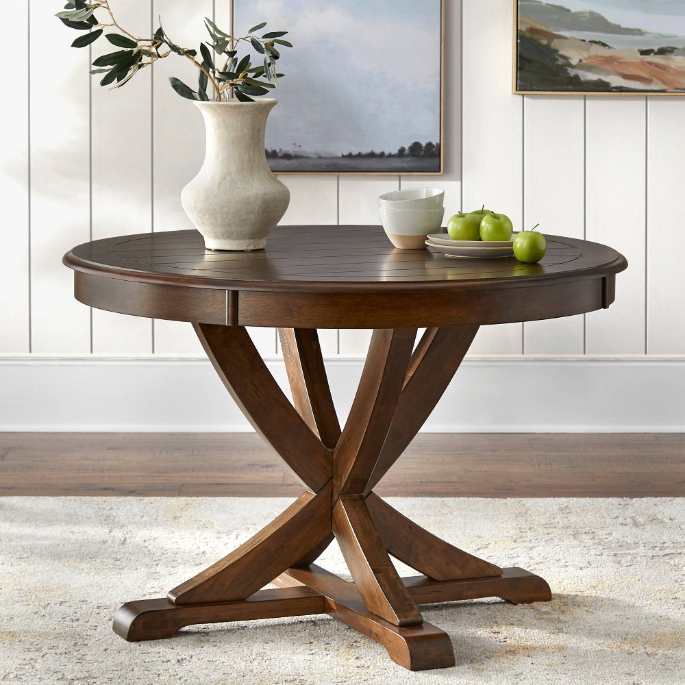 Photos - Garden & Outdoor Decoration Buylateral Vintner Farmhouse Round Pedestal Dining Table Oak