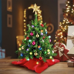 Joyfy Christmas Tree Decorations, 24"/2FT Mini Tabletop Artificial Xmas Tree with Star Treetop and Hanging Ornaments, Christmas Decorations Indoor - 1 of 4