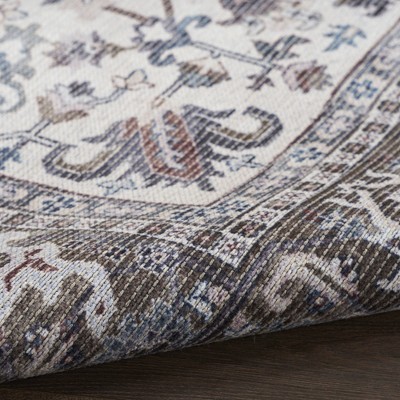 Olive Ivory Floral Medallion Washable Cotton Chenille Area Rug 8x10
