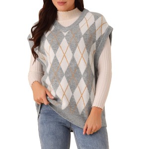 Seta T Women's Contrast Color V Neck Sleeveless Knit Loose Pullover Sweater Vest - 1 of 4