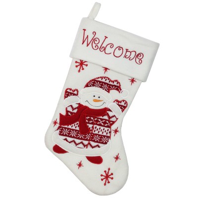 Northlight 15.75" Red and White Welcome Snowman Embroidered Christmas Stocking