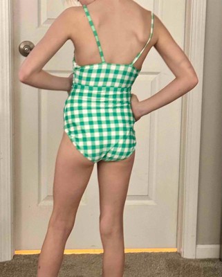 Girls' Gingham Check One Piece Swimsuit - Cat & Jack™ Green Xl Plus : Target