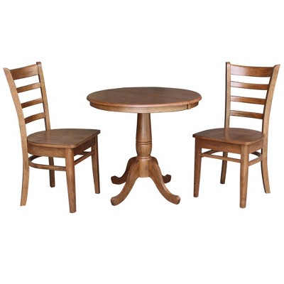 36" Bill RoundExtendable Dining Table with 2 Chairs Distressed Oak - International Concepts